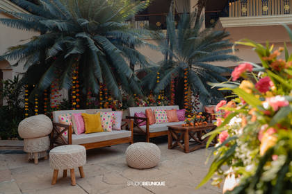 Lounge and Floral detail — Mehendi decor — Taj Exotica